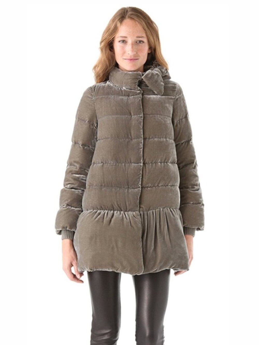 RED VALENTINO Olive Velvet Puffy Jacket